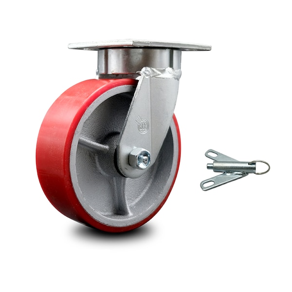 6 Inch Kingpinless Red Poly on Steel Wheel Swivel Caster with Swivel Lock SCC